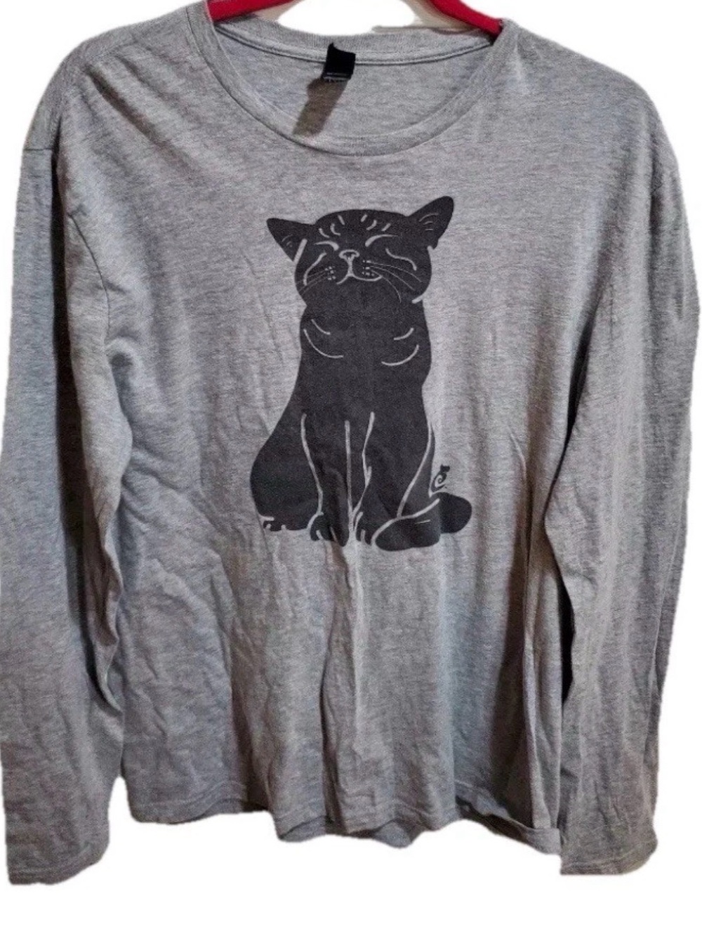 The Districts Long Sleeve T Shirt Womens Size Medium Gray Black Cat Graphic